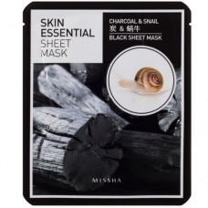 MISSHA Skin Essential Sheet Mask (Charcoal&Snail) – Plátýnková maska z černého uhlí s obsahem šnečího extraktu (M2086)